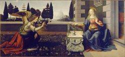 Original painting of Annunciation by Leonardo Da Vinci circa 14721475